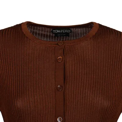 Tom Ford Ribbed Button-up Cardigan In Brown