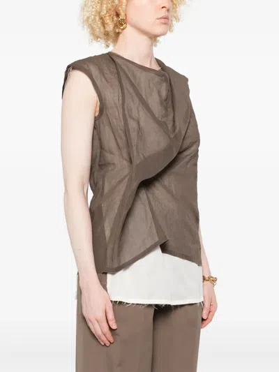 The Row Inawa Draped Layered Sleeveless Top In Brown
