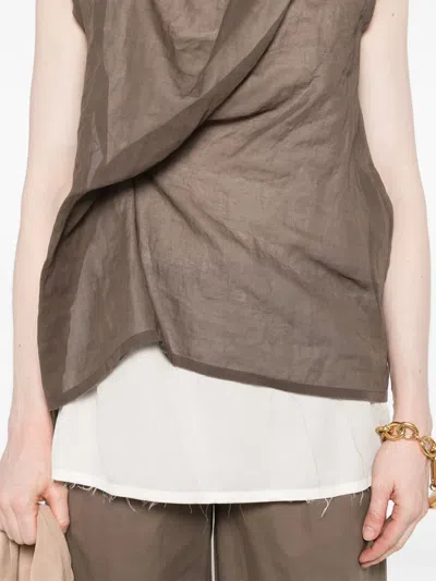 The Row Inawa Draped Layered Sleeveless Top In Brown