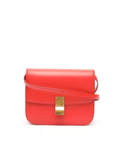 Celine Classic Teen Leather Polished Handbag In Red