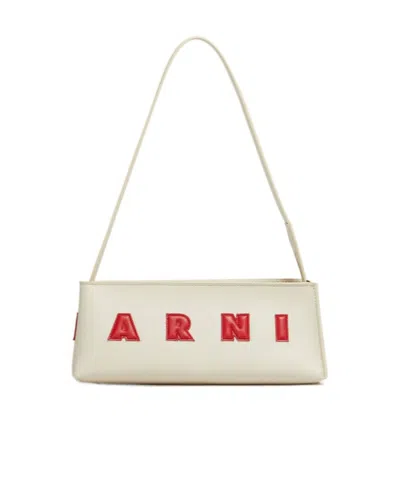 Marni Borsa A Spalla Museo Baguette In Pelle Crema In White