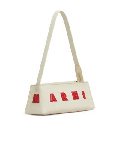 Marni Borsa A Spalla Museo Baguette In Pelle Crema In White