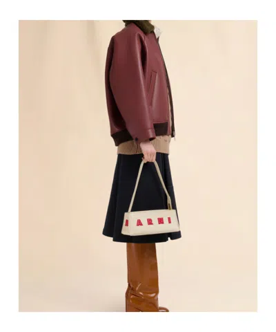 Marni Borsa A Spalla Museo Baguette In Pelle Crema In White