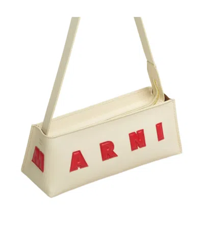 Marni Borsa A Spalla Museo Baguette In Pelle Crema In White