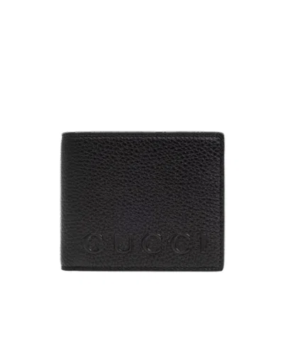 Gucci Black Bi-fold Wallet In Grained Leather Men