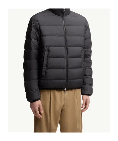 Moncler Quilted Tech Fabric Jacket With Elastic Cuffs In Black