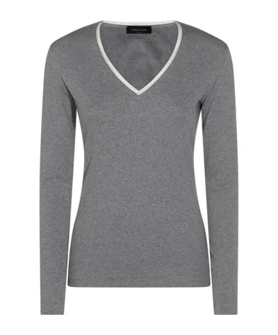 Fabiana Filippi Crewneck Knitwear Contrast Trim In Gray
