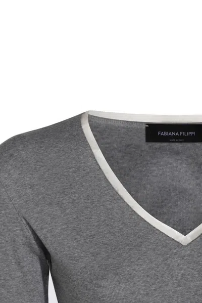 Fabiana Filippi Crewneck Knitwear Contrast Trim In Gray