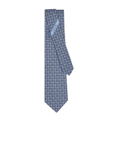 Ferragamo Gancini Print Silk Tie Ties And Bow Ties Blue