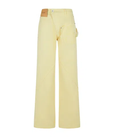 Jw Anderson Cotton Trousers With Wide Twisted Leg In Yellow