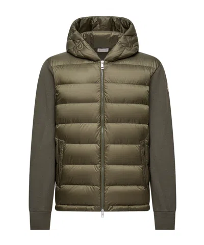 Moncler Mens Olive Hybrid Tricot Hooded Wool Knit Cardigan In Green