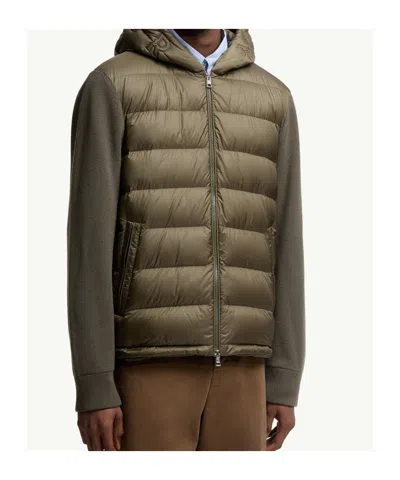 Moncler Mens Olive Hybrid Tricot Hooded Wool Knit Cardigan In Green