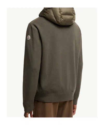 Moncler Mens Olive Hybrid Tricot Hooded Wool Knit Cardigan In Green