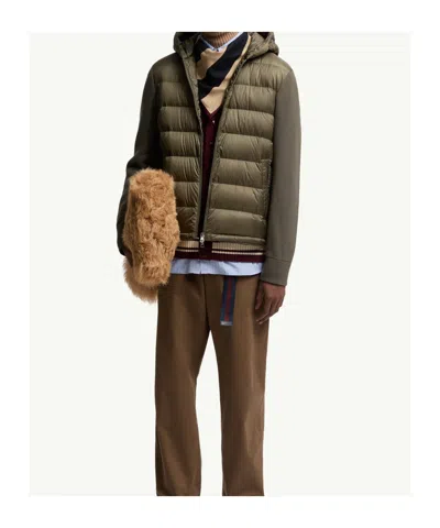 Moncler Mens Olive Hybrid Tricot Hooded Wool Knit Cardigan In Green