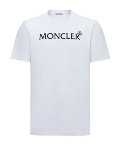 Moncler Mens White Flocked-logo Badge Short-sleeve Cotton-jersey T-shirt