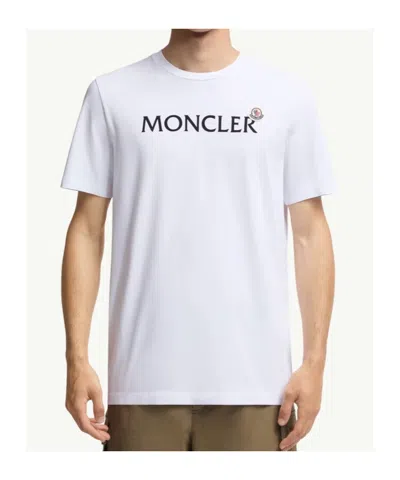 Moncler Mens White Flocked-logo Badge Short-sleeve Cotton-jersey T-shirt