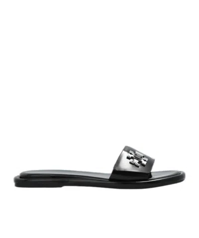 Tory Burch Turnlock Logo Leather Slides In Black