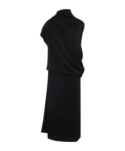 Fabiana Filippi Asymmetric Midi Dress Button Embellishments In Black