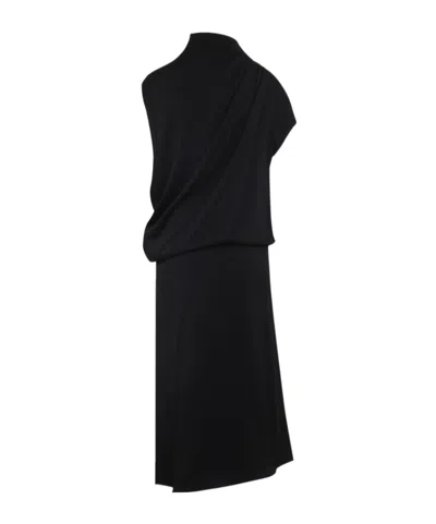 Fabiana Filippi Asymmetric Midi Dress Button Embellishments In Black