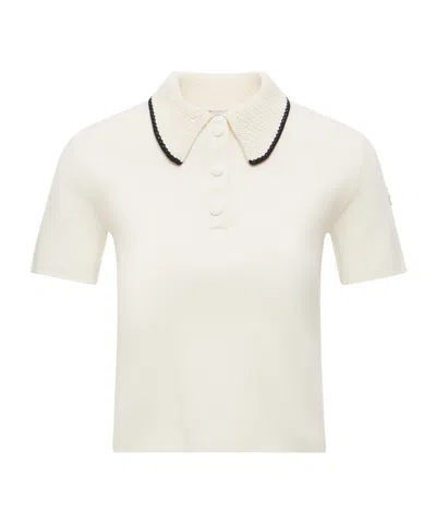 Moncler Knit Cotton Polo Shirt In White