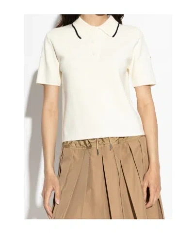 Moncler Knit Cotton Polo Shirt In White