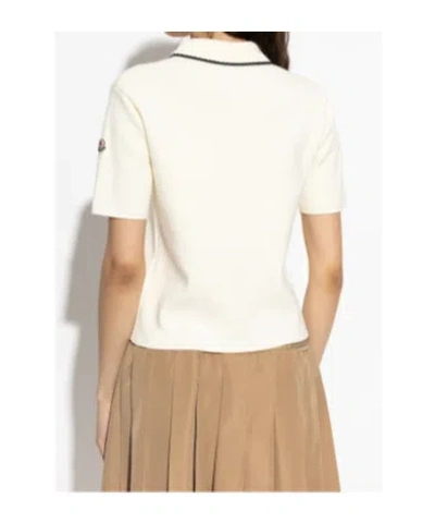 Moncler Knit Cotton Polo Shirt In White