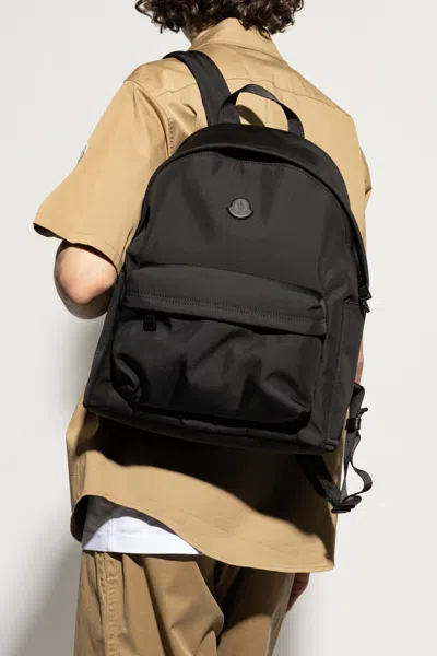 Moncler Pierrick Nylon Backpack Large Front Pocket In Black