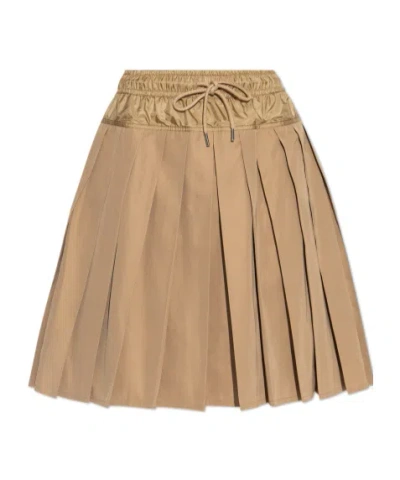 Moncler Womens Pleated Elasticated Woven Mini Skirt Tan In Brown