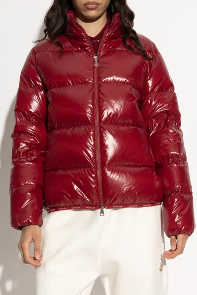Moncler High Shine Quilted Jacket With Stand Collar In Red