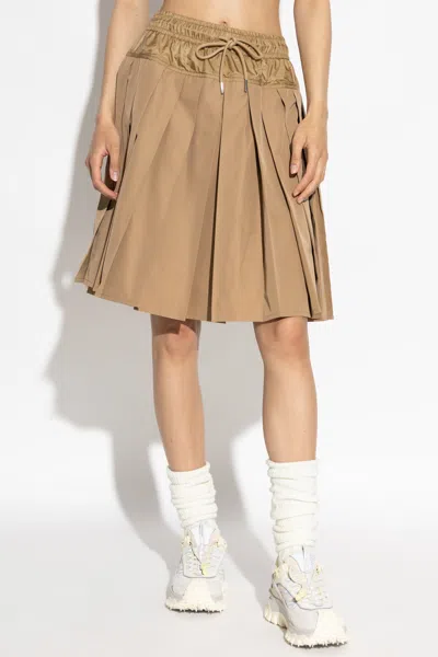 Moncler Womens Pleated Elasticated Woven Mini Skirt Tan In Brown