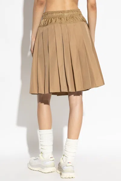 Moncler Womens Pleated Elasticated Woven Mini Skirt Tan In Brown