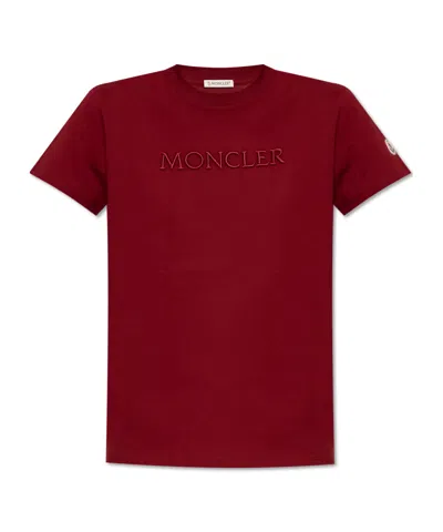 Moncler Embroidered Logo T-shirt In Red