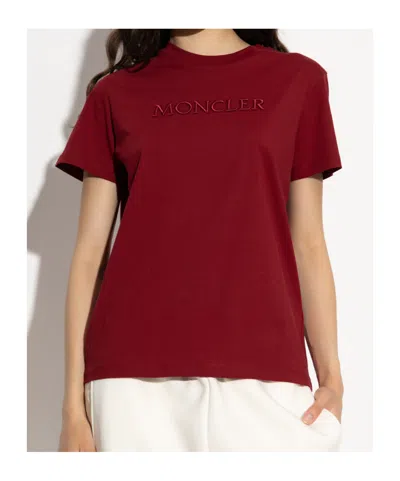 Moncler Embroidered Logo T-shirt In Red