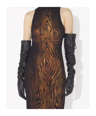 Jean Paul Gaultier Long Dress In Multicolor Mesh With High Neck And Sleeveless Design In Brown