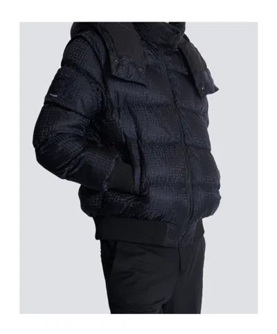 Balmain Short Nylon Jacquard Down Jacket With Black Monogram Men