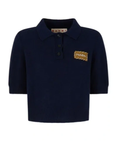 Marni Cashmere Polo Sweater Application In Blue