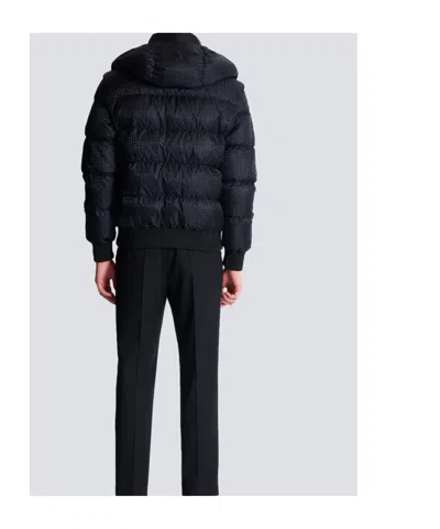 Balmain Short Nylon Jacquard Down Jacket With Black Monogram Men