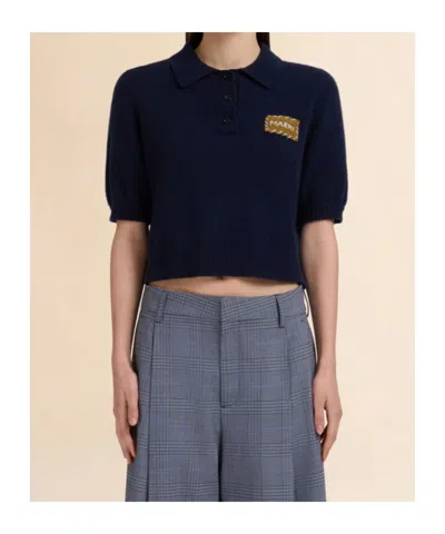 Marni Cashmere Polo Sweater Application In Blue