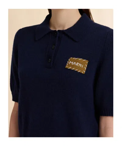 Marni Cashmere Polo Sweater Application In Blue