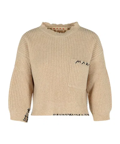 Marni Logo-embroidered Side-split Sweater In Neutral
