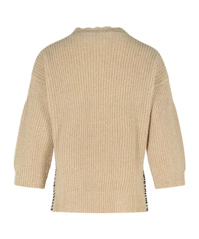 Marni Logo-embroidered Side-split Sweater In Neutral