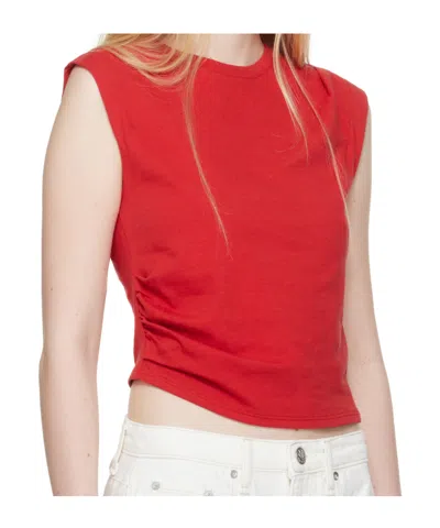 Rag & Bone Mica Ruched Sleeveless Cropped Top In Red