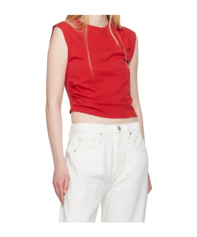 Rag & Bone Mica Ruched Sleeveless Cropped Top In Red