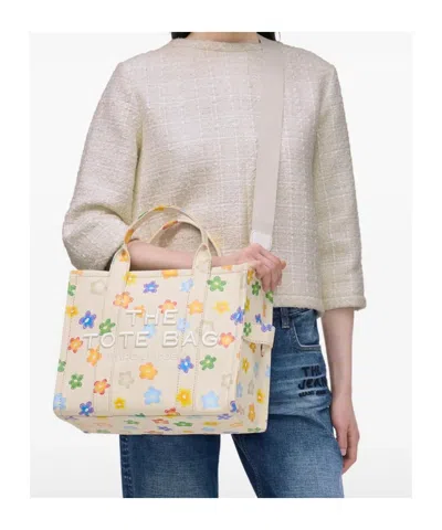 Marc Jacobs The Wild Daisy Canvas Medium Tote Bag In White