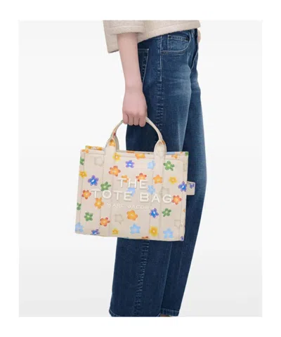 Marc Jacobs The Wild Daisy Canvas Medium Tote Bag In White
