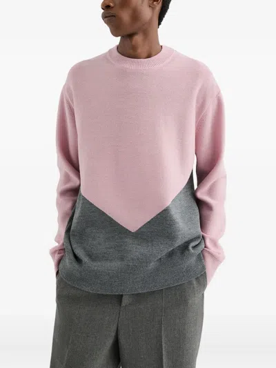 Jil Sander High Neck Color-blocked Sweater With Chevron Design In Pink