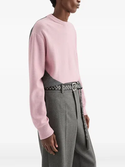 Jil Sander High Neck Color-blocked Sweater With Chevron Design In Pink