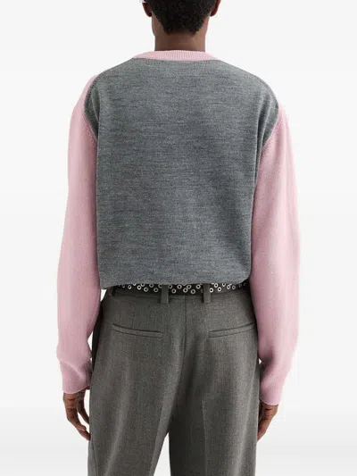 Jil Sander High Neck Color-blocked Sweater With Chevron Design In Pink