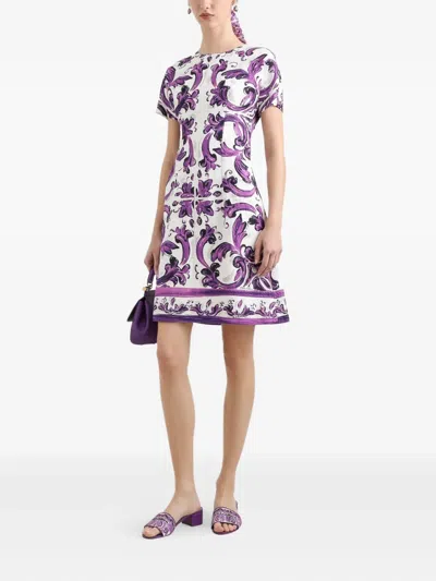 Dolce & Gabbana Short Dress Fitted Waist Floral Pattern In Purple