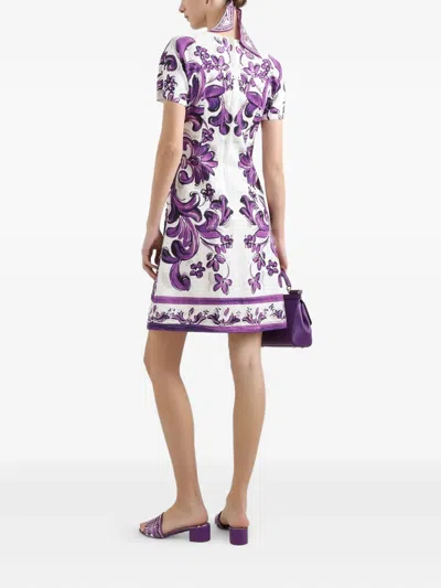 Dolce & Gabbana Short Dress Fitted Waist Floral Pattern In Purple